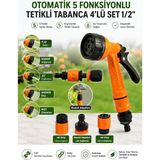 DESIPHON Otomatik 5 Fonksiyonlu Tetikli Bahçe Sulama Tabancası 4'lü Set 1/2" – Musluk Adaptörü + 2 Adet Jak Girişi | Bahçe, Araç ve Temizlik Için - Turuncu
