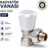 DESIPHON Pirinç Radyatör Vanası Dikey Köşe 1/2 Inç Beyaz Başlıklı Kalorifer Petek Vanası 1 Adet