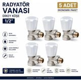 DESIPHON Pirinç Radyatör Vanası Dikey Köşe 1/2 Inç Beyaz Başlıklı Kalorifer Petek Vanası 5 Adet