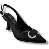 Desire Shoes Desire 452-26 Çizgili Saten Taşlı Tokalı Ince Topuk Kadın Stiletto 8,5cm - Siyah