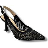 Desire Shoes Desire 467-26 Saten Simli Taşlı Ince Topuk Kadın Abiye Ayakkabı - Siyah