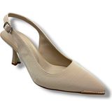 Desire Shoes Desire 550-26 Baskılı Parlak Nubuk Taşlı Ince Topuk Kadın Stiletto 8,5cm - Bej