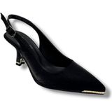 Desire Shoes Desire 550-26 Baskılı Parlak Nubuk Taşlı Ince Topuk Kadın Stiletto 8,5cm - Siyah