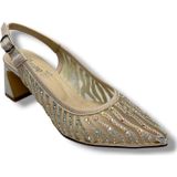 Desire Shose Desire 343-26 Saten Simli Taşlı Kısa Kalın Topuk Kadın Abiye Ayakkabı 6,5cm