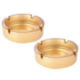 DESTALYA Cam Küllük, 2'li Gold Küllük - Dekoratif Modern Küllük - Taşınabilir Yuvarlak Gold Küllük - Hediyelik Eşya, Ev Ofis Masaüstü Dekor Küllük (Gold)