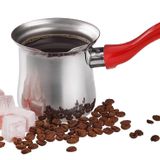 DESTALYA Celik Cezve, 300 ml Paslanmaz, Kirmizi Saplı | Sos, Bitki Cayi, Sut, Su isitmak icin Uygun (Cezve, Kirmizi Sap)