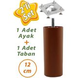 Destek Ayagi 12 Cm Kahverengi Ve Metal Duz Ayak Tabani M8 Civatali Ince Dis Mobilya Kanepe Baza Seti