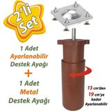 Destek Ayagi 13-19 Cm Kahverengi Ve Metal Duz Ayak Tabani M8 Civatali Ince Dis Mobilya Kanepe Baza Koltuk Seti