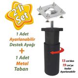Destek Ayagi 13-19 Cm Siyah Ve Metal Duz Ayak Tabani M8 Civatali Ince Dis Mobilya Kanepe Baza Koltuk Seti