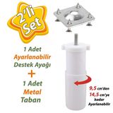 Destek Ayagi 9,5-14,5 Cm Beyaz Ve Metal Duz Ayak Tabani M8 Civatali Ince Dis Mobilya Kanepe Baza Koltuk Seti