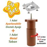 Destek Ayagi 9,5-14,5 Cm Kahverengi Ve Metal Duz Ayak Tabani M8 Civatali Ince Dis Mobilya Kanepe Baza Koltuk Seti