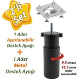 Destek Ayagi 9,5-14,5 Cm Siyah Ve Metal Duz Ayak Tabani M8 Civatali Ince Dis Mobilya Kanepe Baza Koltuk Seti