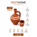 DestiHome Doğal El Yapımı Terleyen Su Testisi 1.5 Lt (Bardak Hediyeli)