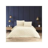 Destin Çift Kişilik Yatak Örtüsü Seti, 3 Parça, 250x260 cm, Yastık Kılıfı 60x80 cm, Jakarlı Şönil Kumaş (Krem)