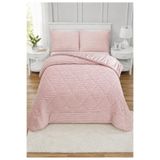 Destina Çift Kişilik Yatak Örtüsü Seti 220x240cm - Dolgulu Kapitoneli Filanel Kumaş - 2 Yastık Kılıflı Pudra Nevresim Takımı