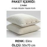 Destiva Home 4 Kat Müslin Yastık Kılıfı 50X70 cm 2 Adet %100 Pamuk Nefes Alan Terletmeyen Yumuşak Doku - Ekru - 50 x 70