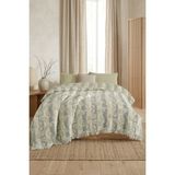 Destiva Home 5 Kat Dolgulu Müslin Çiftkişilik Yatak Örtüsü 220X240 cm %100 Pamuk Çift Taraflı Jakar Desenli Örtü - Yeşil