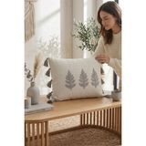 Destiva Home Buldan Işi Ağaç Desenli Punch Nakışlı Püsküllü Gizli Fermuarlı Pamuk Kırlent Kılıfı 35X55 cm - 35 x 55 cm - Gri