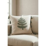 Destiva Home Buldan İşi Ağaç Desenli Punch Nakışlı Püsküllü Pamuk Kırlent Kılıfı 43x43 cm