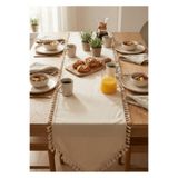 Destiva Home Buldan İşi Bej Püskül Detaylı Pamuk Keten Runner (50x140 cm)