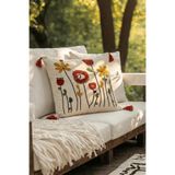 Destiva Home Buldan İşi Çiçek Punch Nakış Desenli Kırmızı Püsküllü Kırlent Kılıfı 42x 42 cm