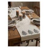Destiva Home Gri Renk Ağaç Nakışlı Püsküllü Buldan İşi Pamuk Runner (40x130 cm)