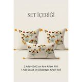 Destiva Home Punch Nakışlı Dekoratif Kırlent Seti 2 Kare 1 Dikdörtgen Kırlent Kılıfı 3lü Boho Modern Salon Seti