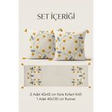 Destiva Home Punch Nakışlı Papatya Desenli Kırlent Runner Seti 2 Kare Kırlent 1 Runner Boho Dekoratif Salon Seti