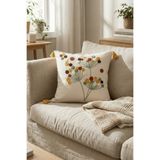 Destiva Home Punch Nakışlı Sarı Püsküllü Pamuk Dekoratif Kırlent Kılıfı Gizli Fermuarlı 42x42 cm