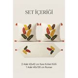 Destiva Home Punch Nakışlı Yaprak Desenli Kırlent Runner Seti 2 Kare Kırlent 1 Runner Boho Dekoratif Salon Seti