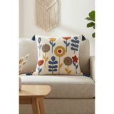 Destiva Home Renkli Çiçek Bahçesi Punch Nakışlı Dekoratif Püsküllü Kırlent Kılıfı Pamuk 42x42 cm