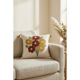 Destiva Home Renkli Çiçek Buketi Punch Nakışlı Dekoratif Püsküllü Kırlent Kılıfı Pamuk 42x42 cm
