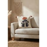Destiva Home Renkli Kedi Motifli Punch Nakışlı Dekoratif Kırlent Kılıfı Pamuk 42x 42 cm