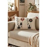 Destiva Home Renkli Modern Çiçekler Punch Nakışlı Dekorarit Püsküllü Kırlent Kılıfı Pamuk 35 x55 cm