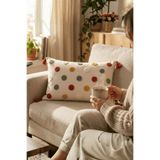 Destiva Home Renkli Nokta Punch Nakışlı Dekoratif Püsküllü Kırlent Kılıfı Pamuk 35x55 cm