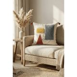 Destiva Home Renkli Soyut Yüz Punch Nakışlı Dekoratif Püsküllü Kırlent Kılıfı Pamuk 42x42 cm