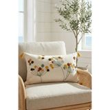 Destiva Home Renkli Tomurcuk Punch Nakışlı Dekoratif Püsküllü Kırlent Kılıfı Pamuk 35x55 cm