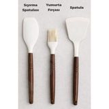 Destpak 3 Parça Pastacı Seti - Akasya Saplı Silikon Spatula, Sıyırma Spatulası, Yumurta Fırçası - Mutfak
