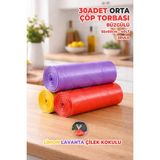 Destpak 30 Adet Orta Boy Büzgülü Çöp Torbası - Ekstra Sağlam - Limon, Lavanta, Çilek Kokulu - Renkli 55X60