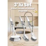 Destpak 3'lü Fırça Seti - Banyo, Lavabo ve Bulaşık Fırça Seti - Bulaşığa Ayrı Banyoya Ayrı Fırça