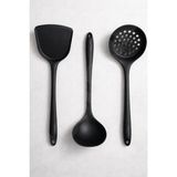 Destpak 3'lü Silikon Servis Seti - Spatula, Kepçe, Kevgir - Isıya Dayanıklı - Çizmez Yanmaz Yapışmaz - Sert