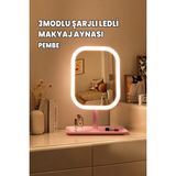Destpak Led'li Makyaj Aynası - 3 Modlu Işıklı Ayna - Şarj Edilebilir USB - Şarjlı Makyaj Düzenleyici Dokumatik - Pembe