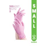 Destpak Pembe Nitril Eldiven - Pudrasız Muayene Eldiveni - Gıdaya Uyumlu (SMALL) (1 KUTU-100 ADET)