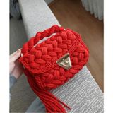 Desu Accessories Kadın Fıstık Model El Örgüsü Penye İp Omuz ve El Çantası - Açık - Kırmızı