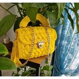 Desu Accessories Kadın Fıstık Model El Örgüsü Penye İp Omuz ve El Çantası - Antik Sarı