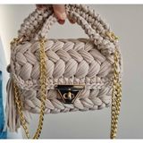 Desu Accessories Kadın Fıstık Model El Örgüsü Penye İp Omuz ve El Çantası - Bej