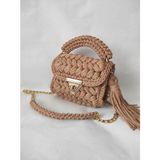 Desu Accessories Kadın Fıstık Model El Örgüsü Penye İp Omuz ve El Çantası - Kahve - Sütlü Kahve