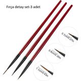 Detay Fırça Seti Kırmızı-Ince Uçlu Fırça-Tırnak Süsleme Fırçası-Desen Fırçası, Altın Fırçası-3 Ad