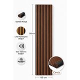 DETAYPOLİURETAN Mdf Ahşap Akustik Duvar Kaplama Paneli 60x280 Cm - Ceviz
