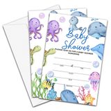 DETIHO Okyanus Hayvan Bebek Duş Davetiye Kartları Zarflı (4" X 6") - Deniz Altında Doldurulabilir Bebek Duş Çift Taraflı Davetiyeler, Erkek ve Kız Çocukları için, Bebek Duş Parti Malzemeleri - 25 Takım - C10